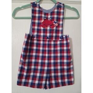 Vtg Jon Jon Romper Kelly's Kids Crab Sandcastle Plaid Seersucker Boy's Size 3
